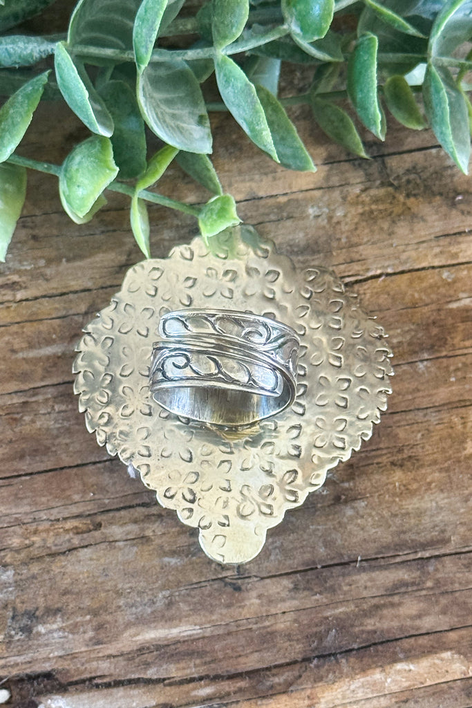 Sacred Heart Bone Statement Ring - silver plated