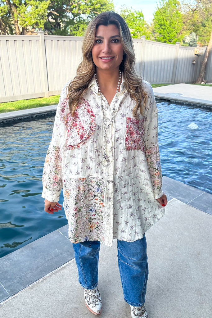 Confidence In Motion Tunic - 100% Cotton - Cream Floral