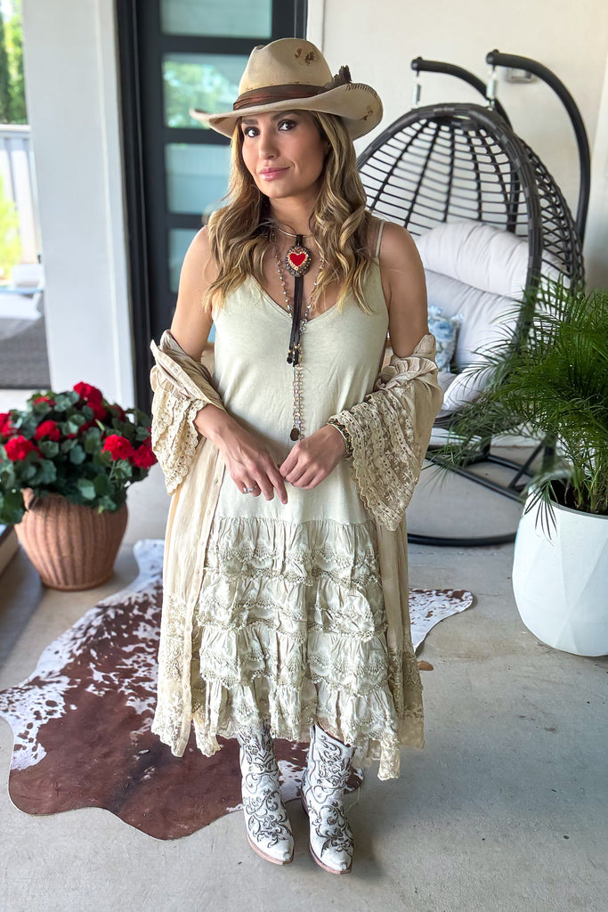 PRE ORDER: Desert Lace Daydream Slip Dress - Cotton Linen Blend - MADE IN USA