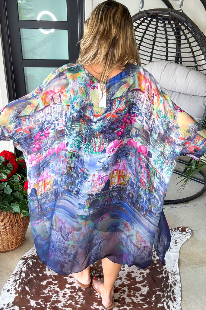 Midnight in Positano Silk Tunic - Made in Italy - Navy Mix