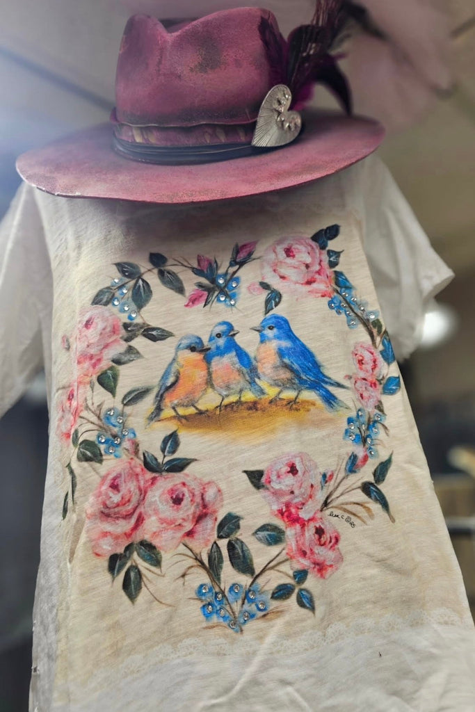 Songbirds Floral Cotton Top - 100% Cotton - Short Sleeve - Made in USA