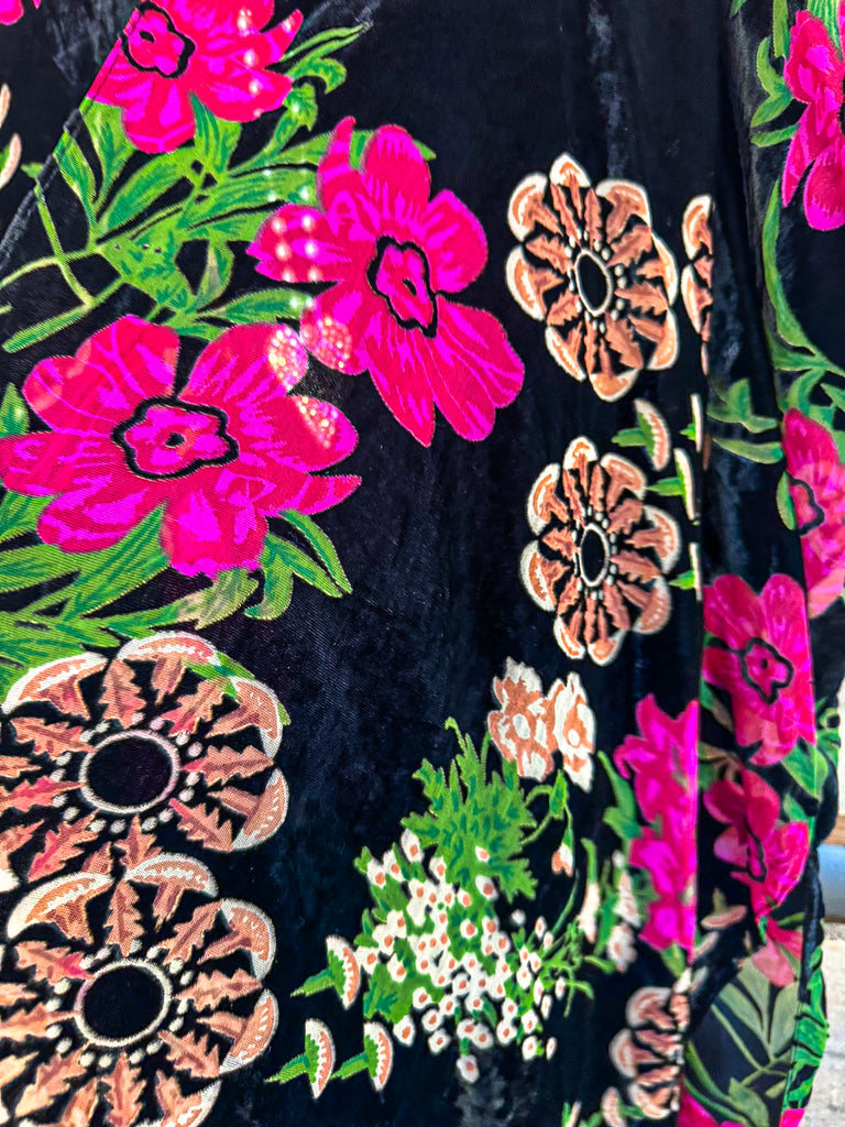 More To Come Burnout Velvet Kimono - Black