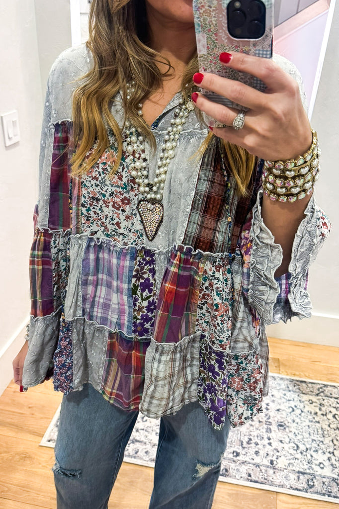 PRE ORDER: A Day With Friends Oversized Loose Fit Blouse - Gray