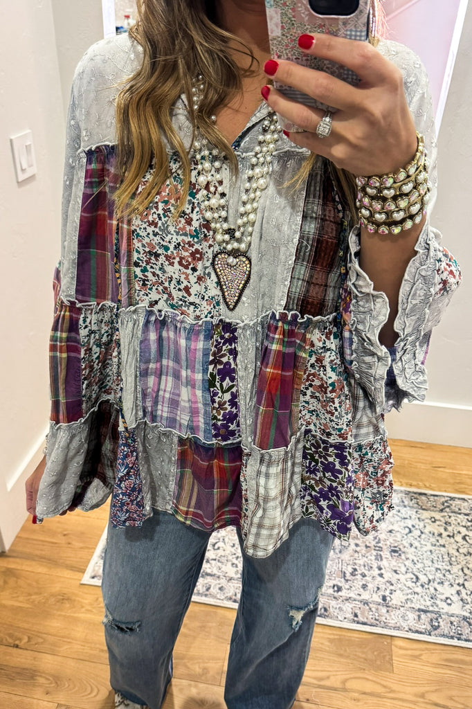 PRE ORDER: A Day With Friends Oversized Loose Fit Blouse - Gray