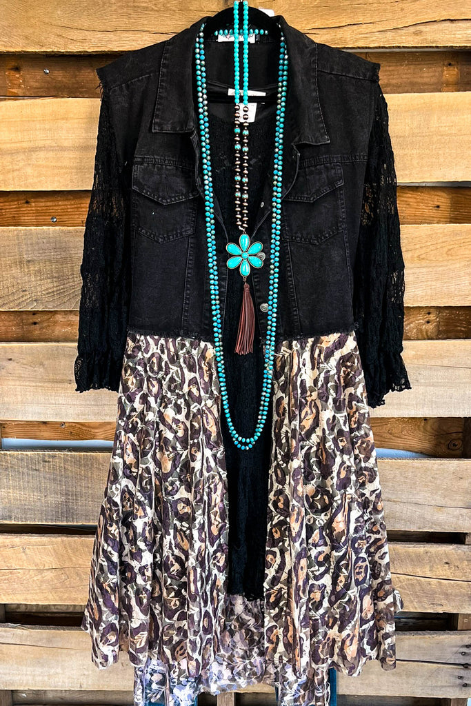 AHB EXCLUSIVE: All The While Vest/Duster - Black/Leopard - 100% COTTON