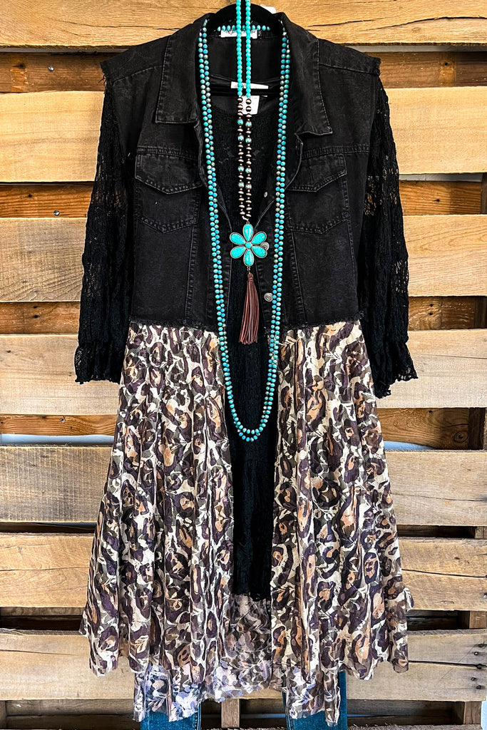 AHB EXCLUSIVE: All The While Vest/Duster - Black/Leopard - 100% COTTON
