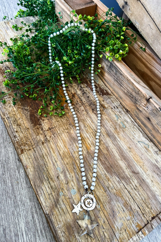 Reaching For The Stars Pearl Charm Necklace - White