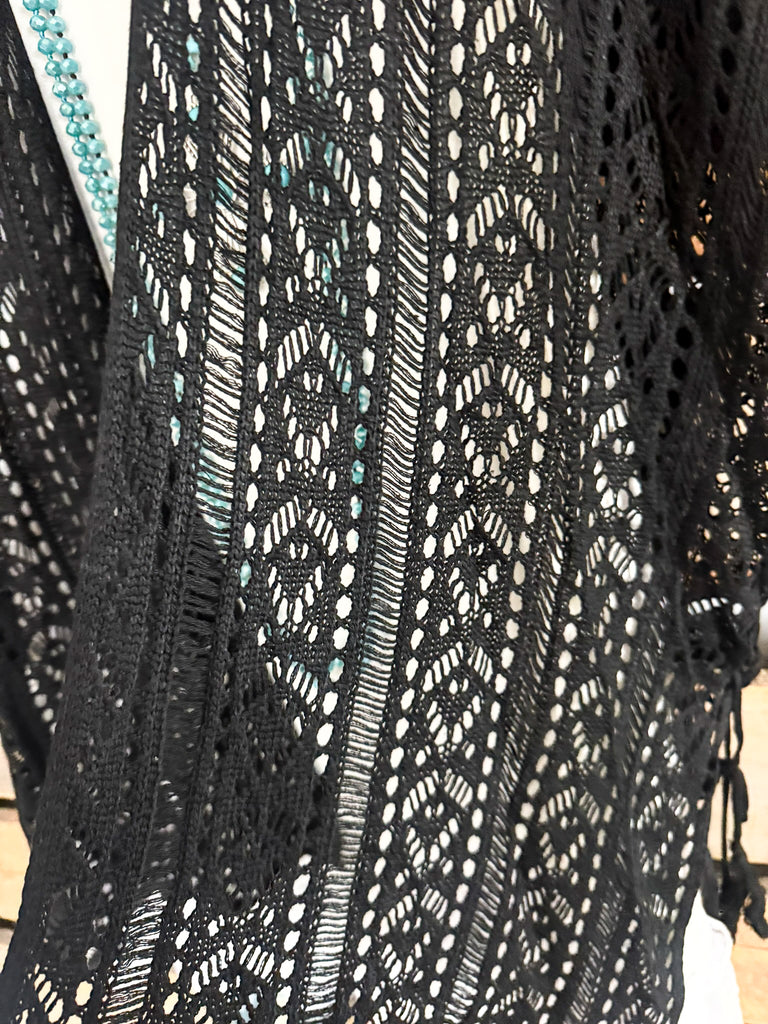 Dreamy Moments Crocheted Cardigan - Black - 100% Cotton
