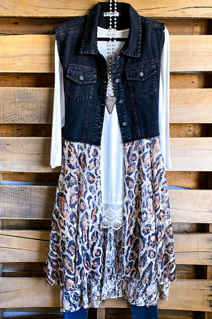 AHB EXCLUSIVE: All The While Vest/Duster - Black/Leopard - 100% COTTON