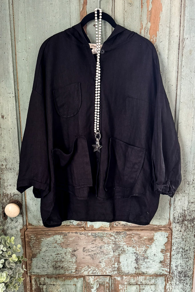 Effortless Journey Shacket - Black - 100% LINEN