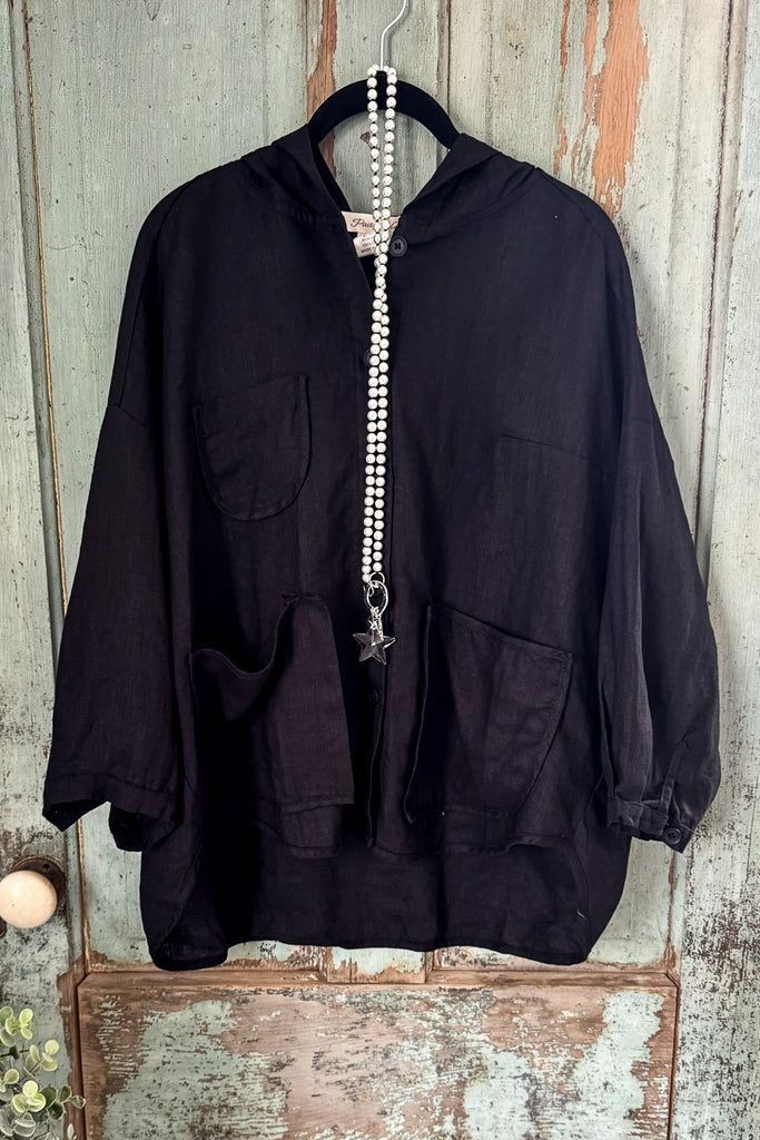 Effortless Journey Shacket - Black - 100% LINEN