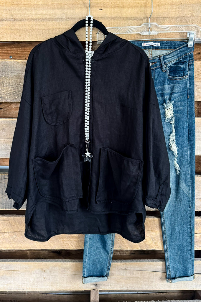 Effortless Journey Shacket - Black - 100% LINEN