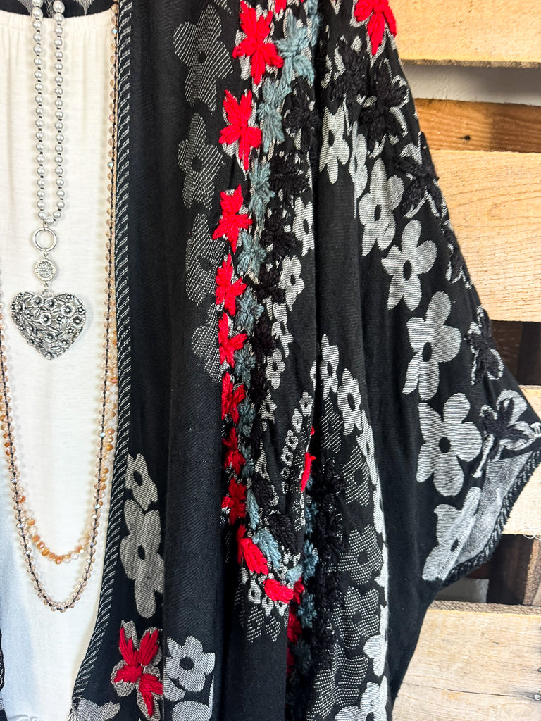 NATURAL FABRIC: Honest Reminder Wool Ruana - Black - 100% WOOL