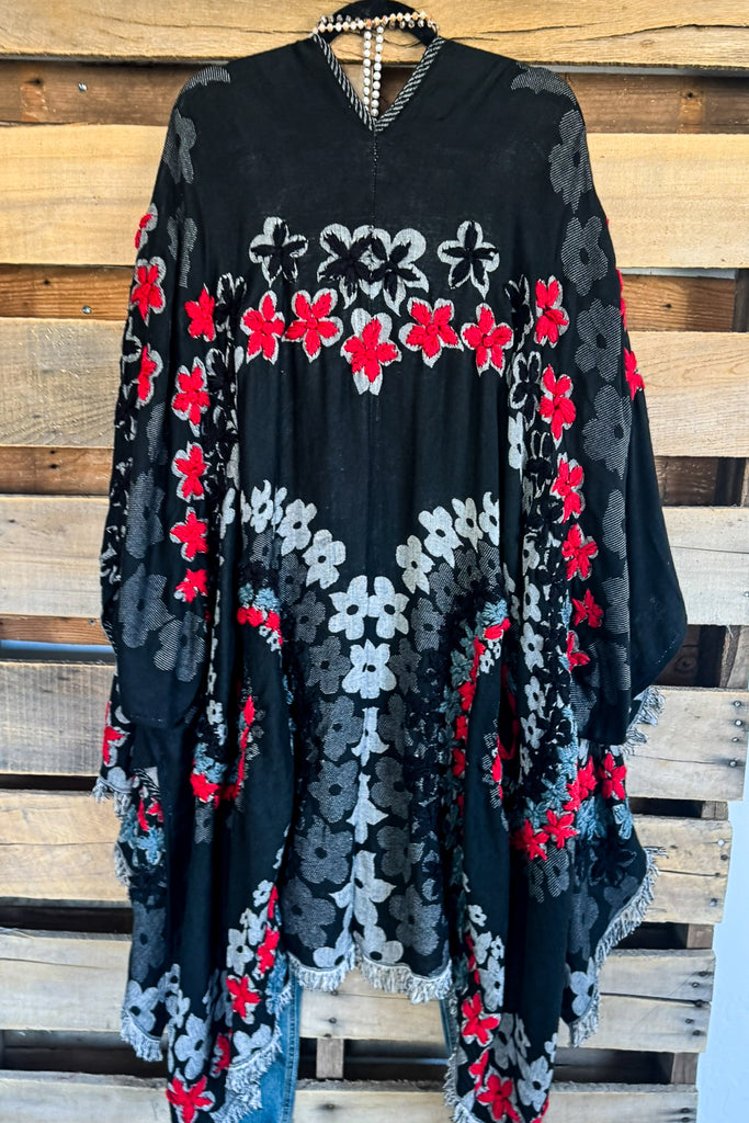 NATURAL FABRIC: Honest Reminder Wool Ruana - Black - 100% WOOL