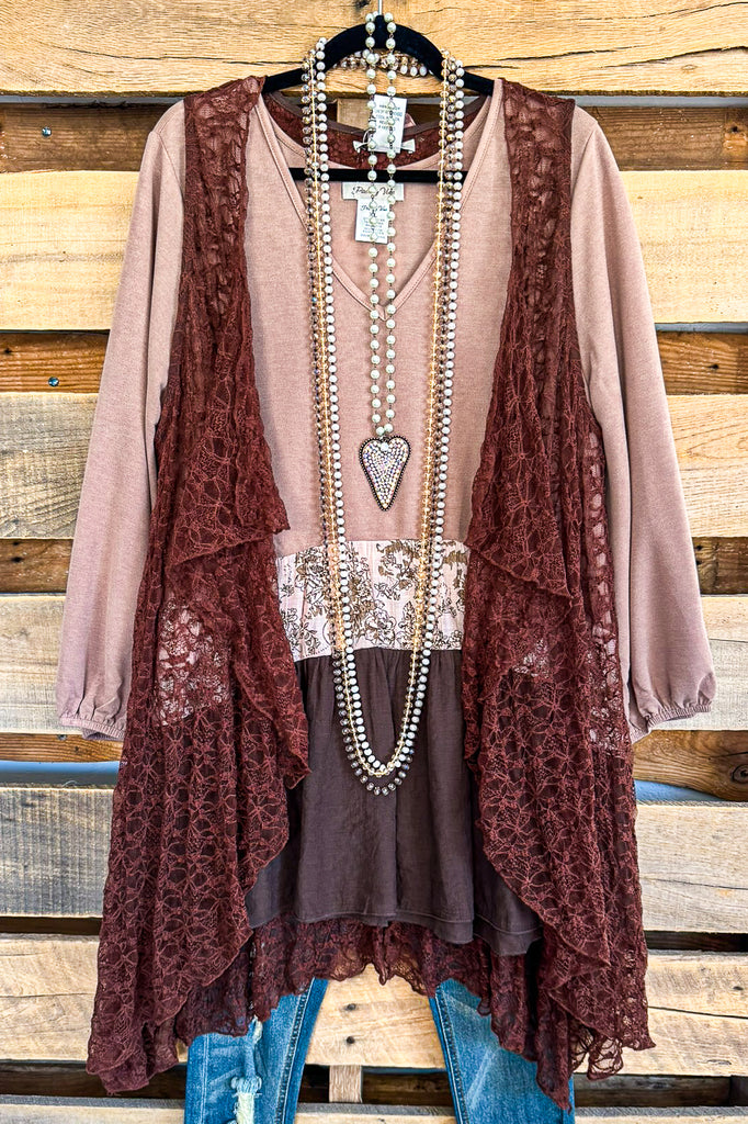 Run To Me Lace Vest - Brown .