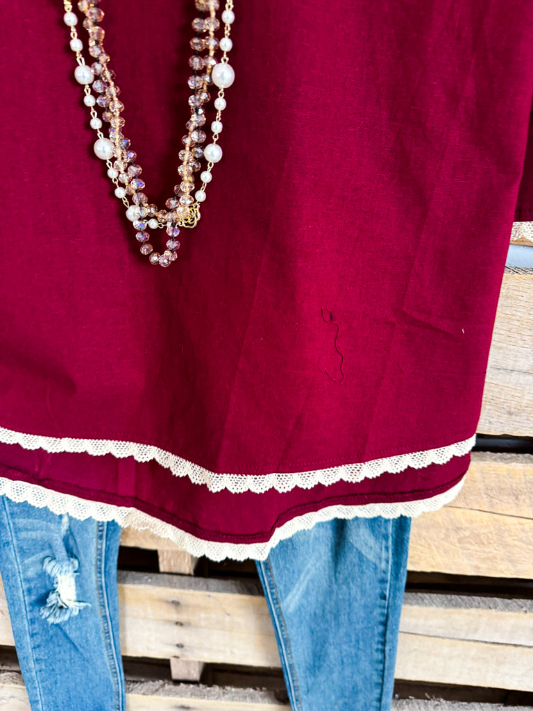 Lady Luck Tunic - Wine - Cotton Linen Blend