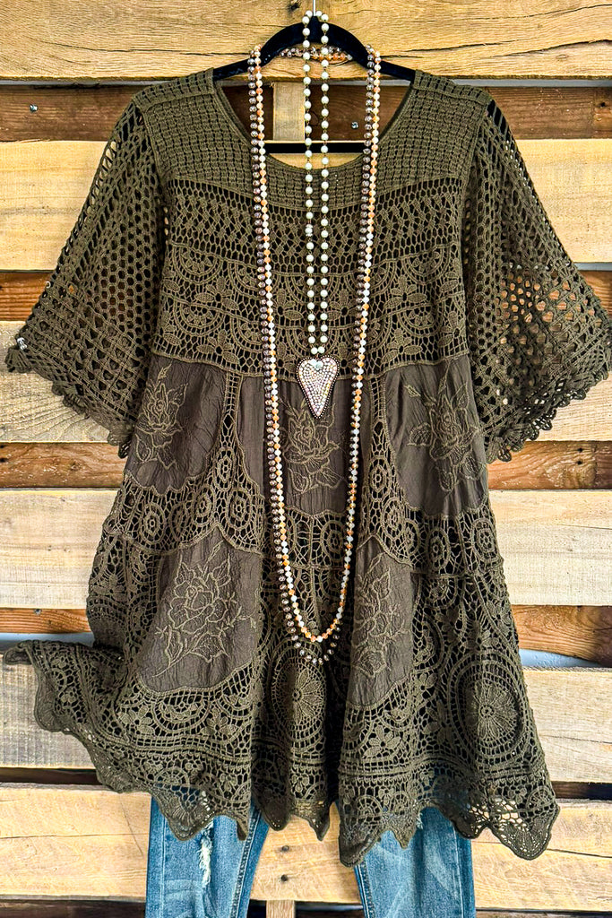 AHB EXCLUSIVE: Delightful Details Cotton Top - Olive - 100% COTTON
