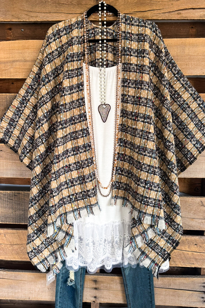 Plaid Occasions Ruana - Beige