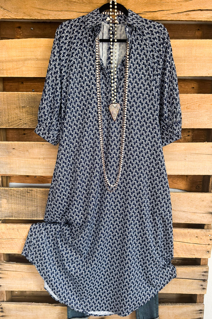 Stay Anchored Dress - Navy