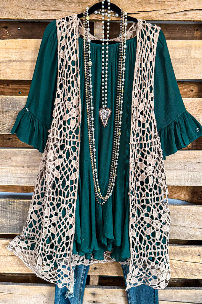 Floral Enough Crochet Vest - Mocha - 100% COTTON