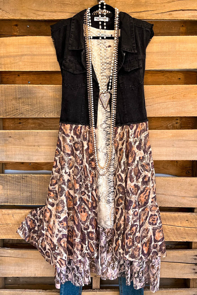 AHB EXCLUSIVE: All The While Vest/Duster - Black/Leopard - 100% COTTON