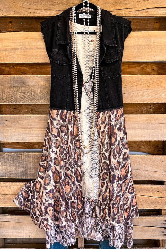AHB EXCLUSIVE: All The While Vest/Duster - Black/Leopard - 100% COTTON