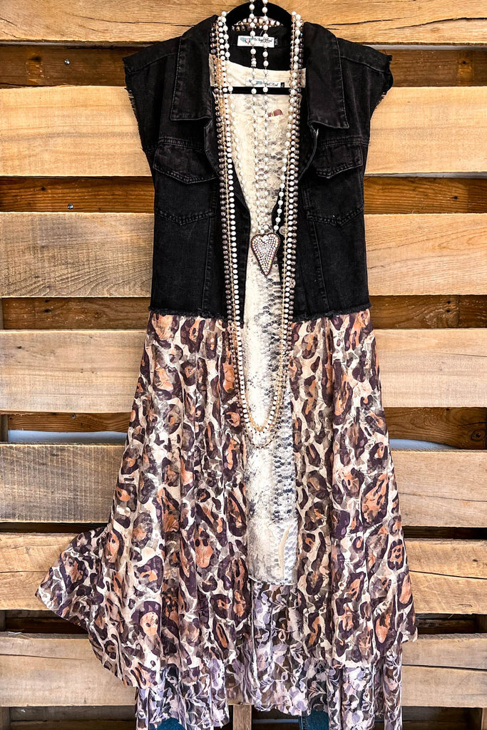 AHB EXCLUSIVE: All The While Vest/Duster - Black/Leopard - 100% COTTON