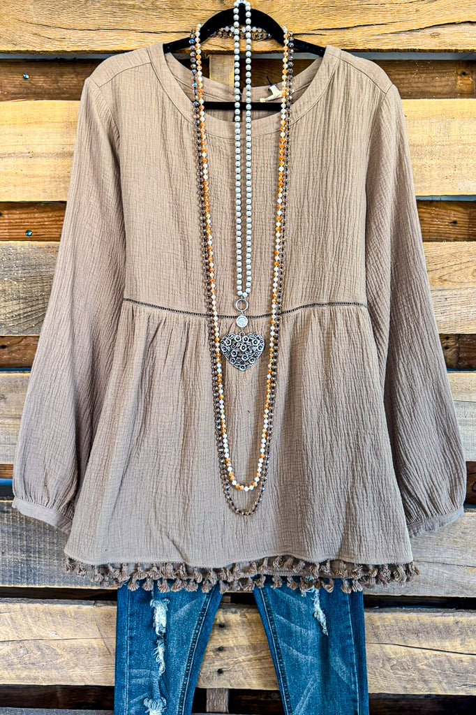 Simple And Sweet Gauze Top - Taupe - 100% COTTON