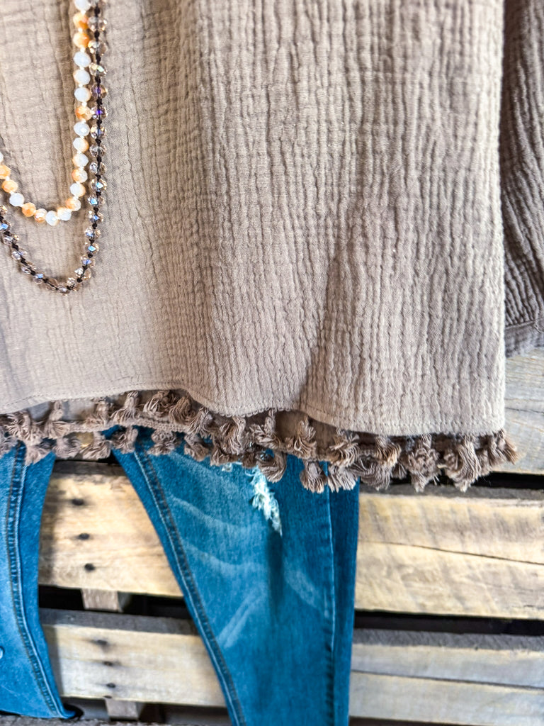 Simple And Sweet Gauze Top - Taupe - 100% COTTON