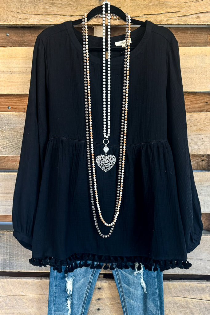 Simple And Sweet Gauze Top - Black - 100% COTTON