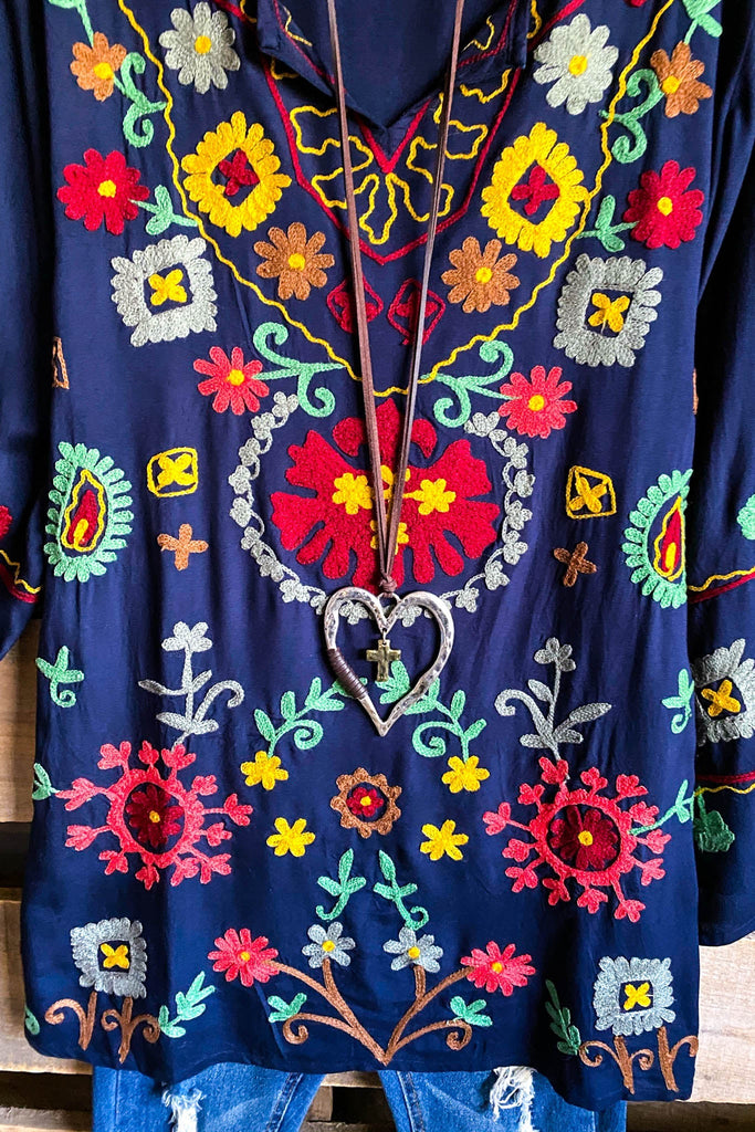 AHB EXCLUSIVE: See My Joy Embroidered Tunic - Navy - SALE