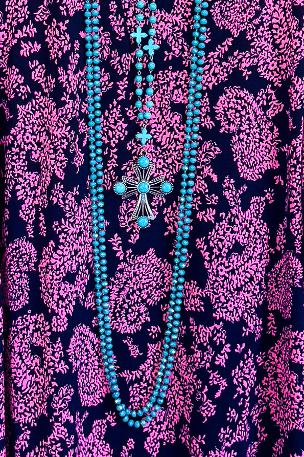 Stronger Feelings Top - Navy Hot Pink