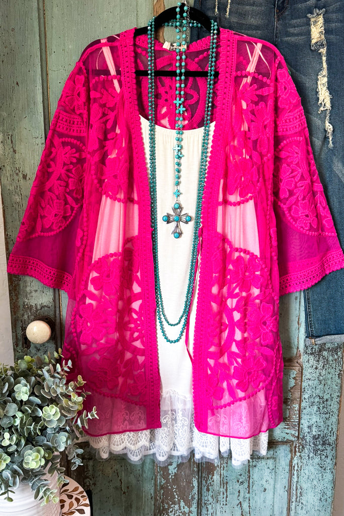 Love You Always Lace Cardigan - Hot Pink