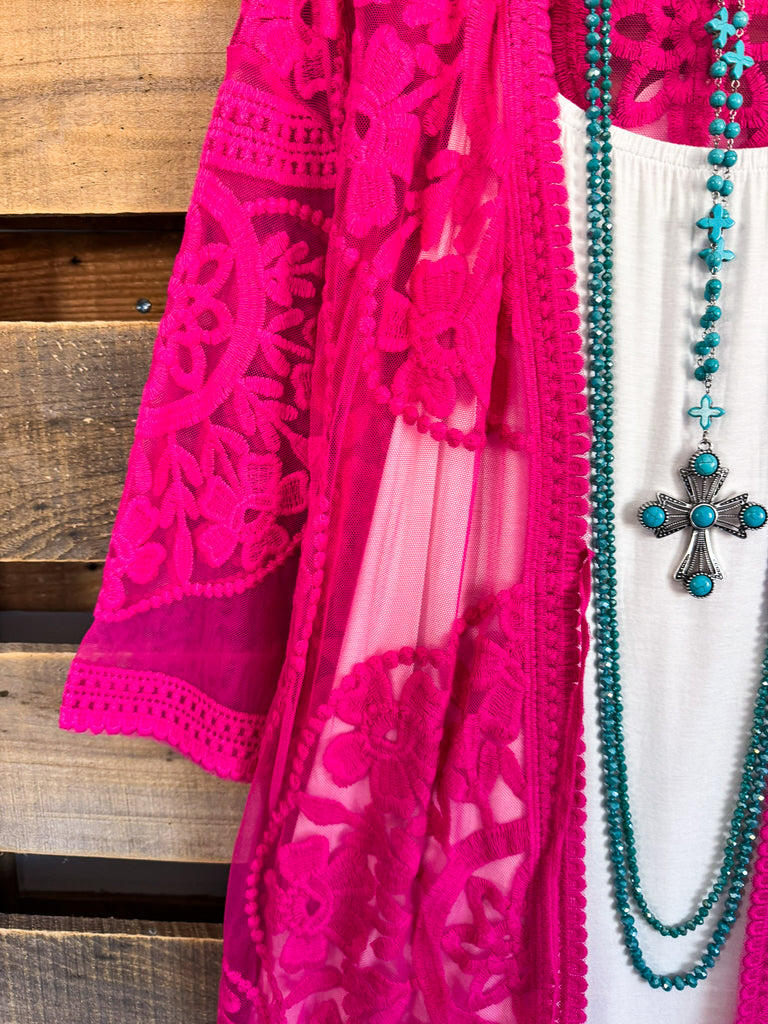 Love You Always Lace Cardigan - Hot Pink