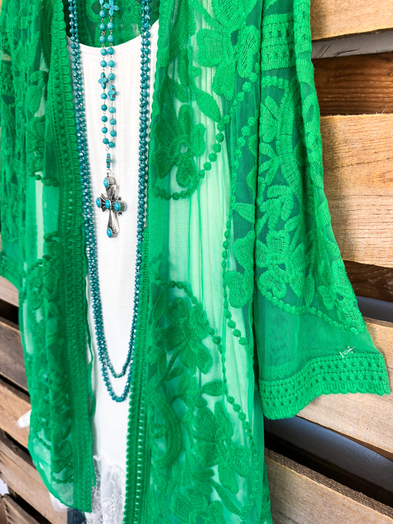 Love You Always Lace Cardigan - Kelly Green