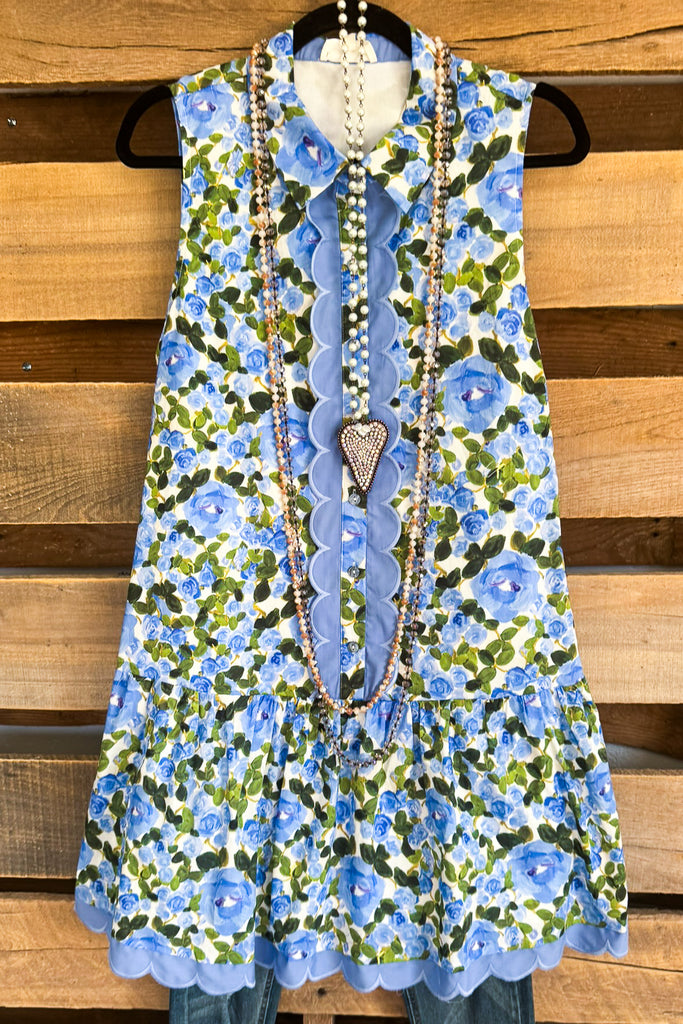 Everlasting Blooms Dress - Blue - 100% COTTON