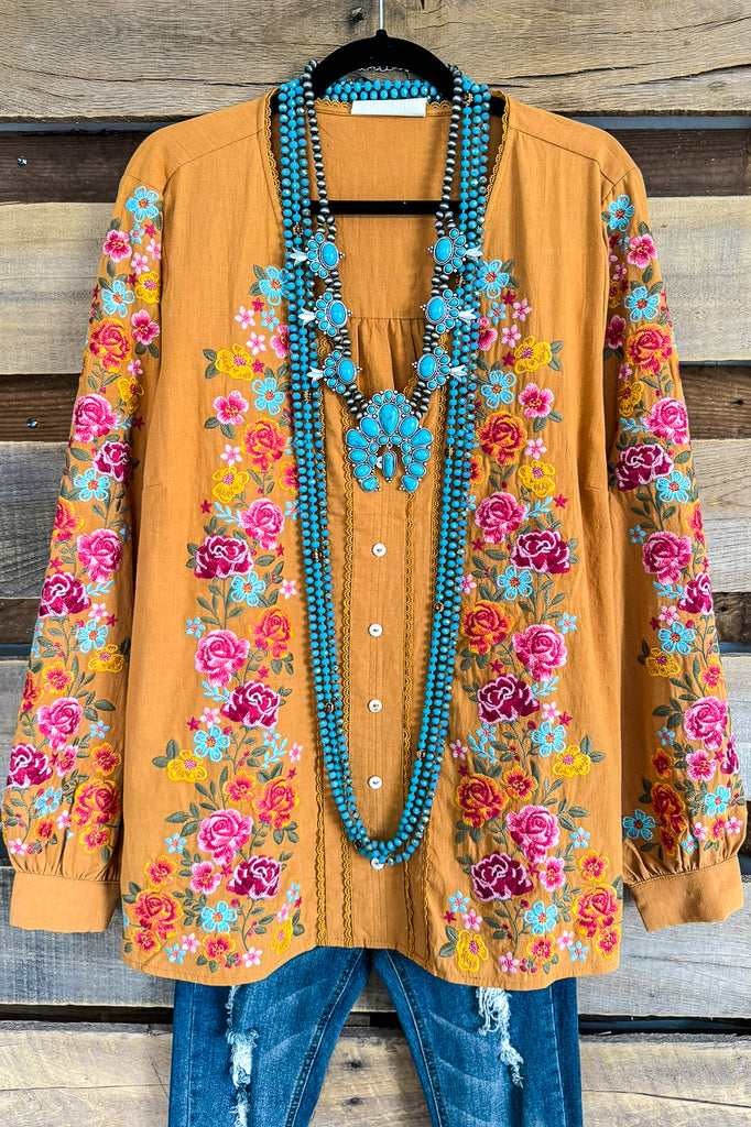 AHB EXCLUSIVE: Dearly Loved Embroidery Top - Mustard - 100% COTTON