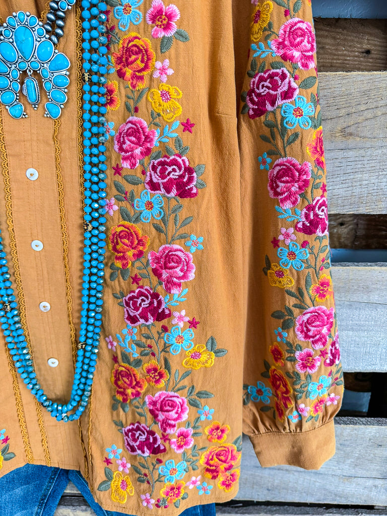 AHB EXCLUSIVE: Dearly Loved Embroidery Top - Mustard - 100% COTTON