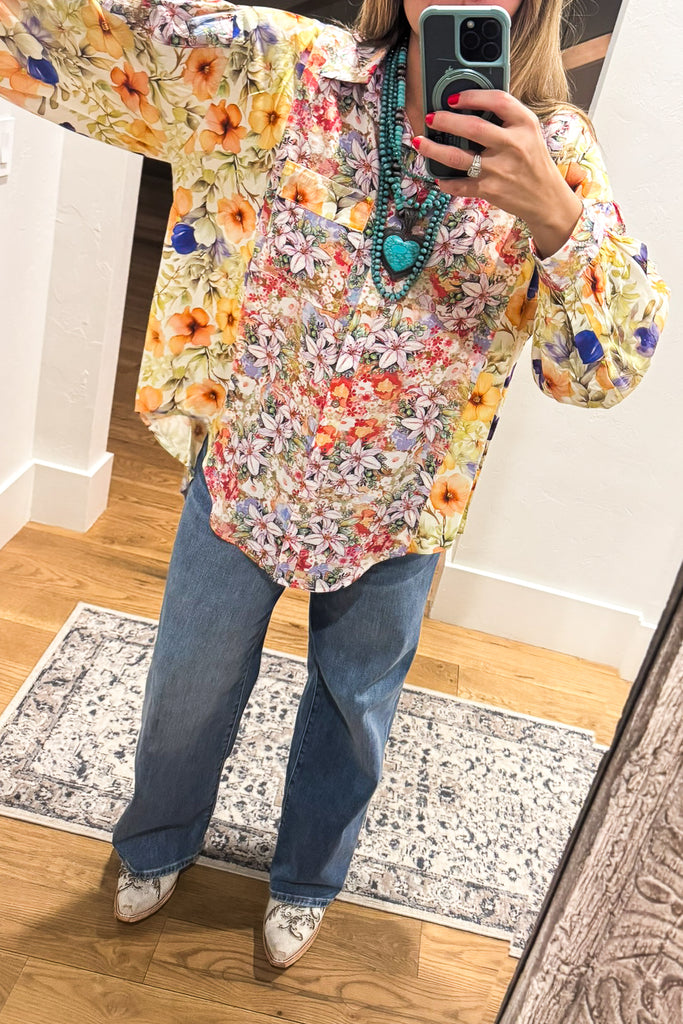 Wildflower Walks Oversized Blouse - Green Yellow Multi
