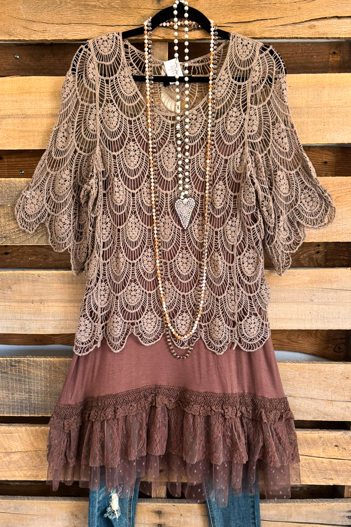 Modern Details Crochet Top - Mocha - 100% Cotton