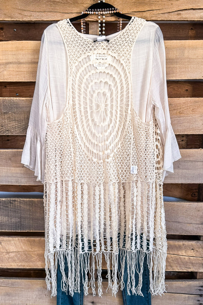 Pure Moments Crochet Maxi Vest - Beige - 100% COTTON