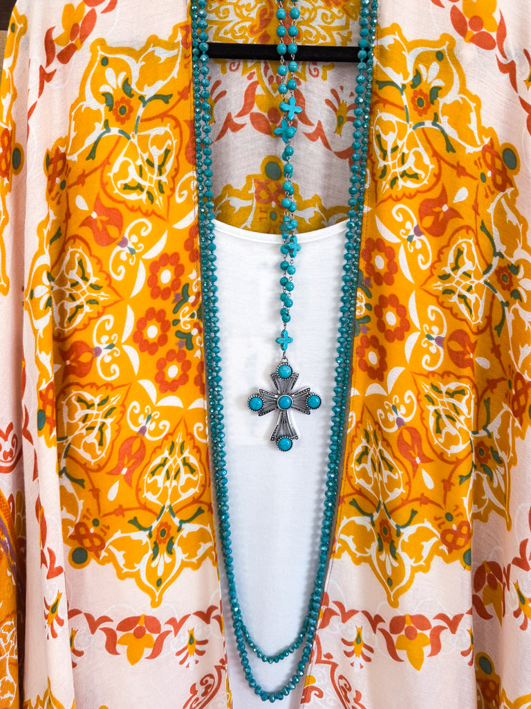 Desert Gold Mandala Flower Kimono - Desert Gold