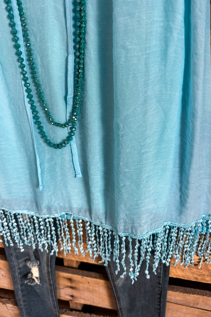 Too Much Fun Cold Shoulder Tunic/Top - Turquoise