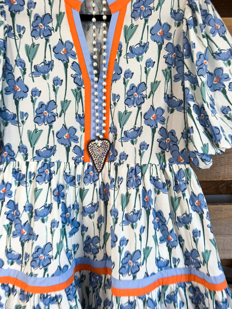 Blossom Bell Dress - Blue- 100% COTTON