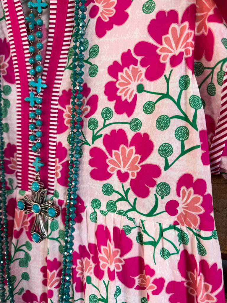 Floral Embrace Maxi Dress - Pink - 100% COTTON