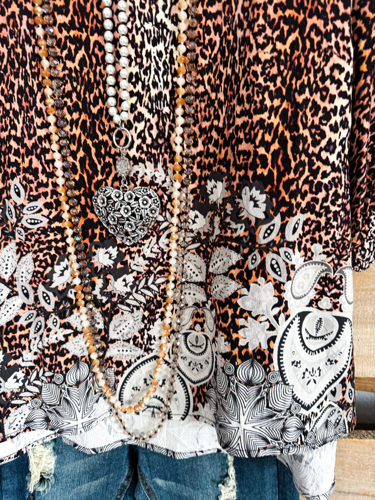 Depending On Us Oversized Top - Black/Leopard