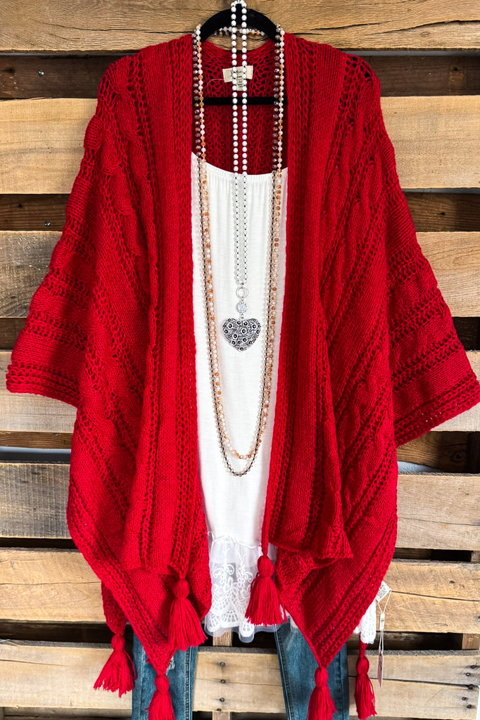 Keep Talking Casual Crochet Ruana - Red