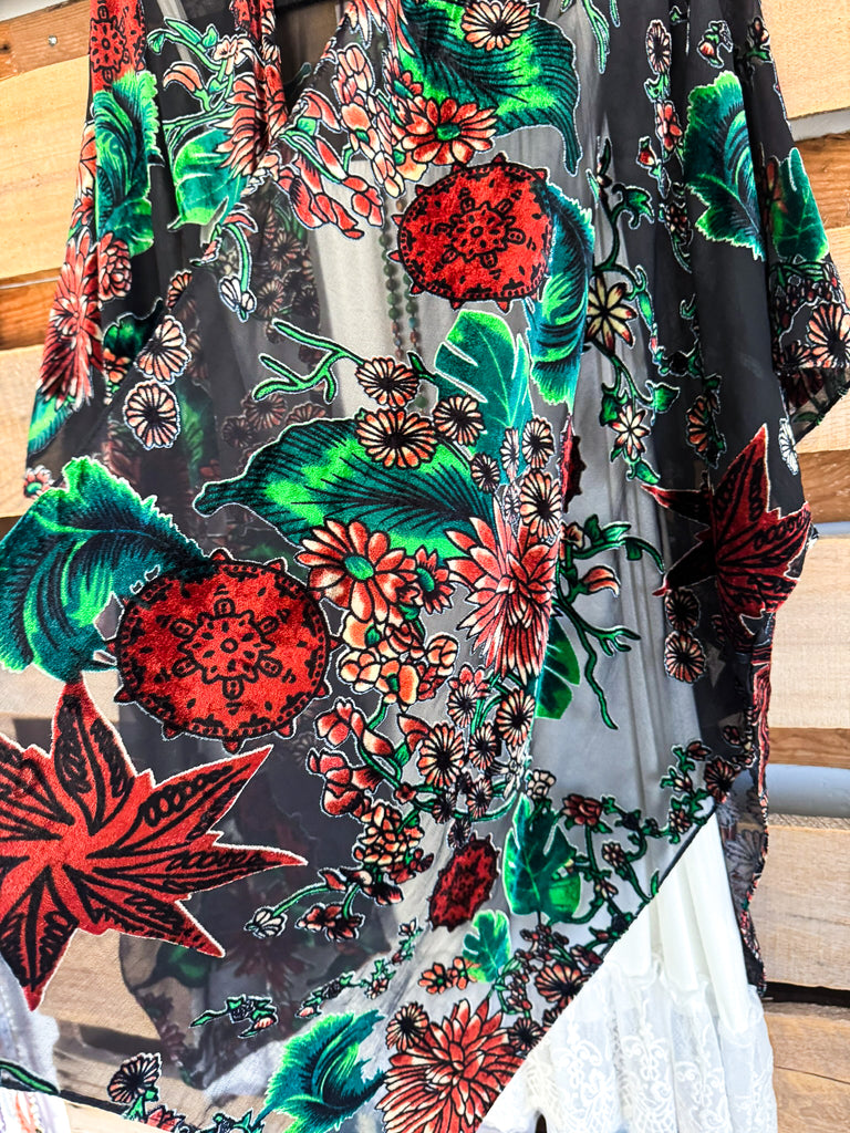 Back To The Beginning Burnout Velvet Kimono - Black