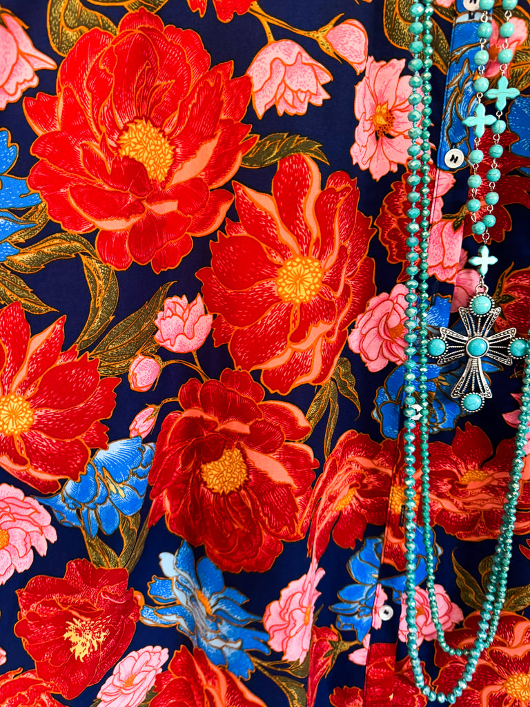 Every Other Flower Oversized Tunic - Navy