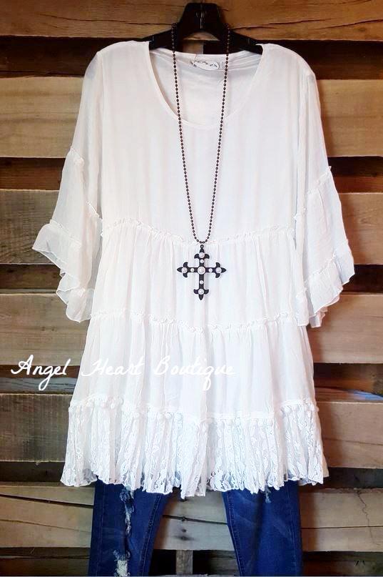 Like A Dream To Me Tunic - White - Sassybling - Tunic - Angel Heart Boutique - 1
